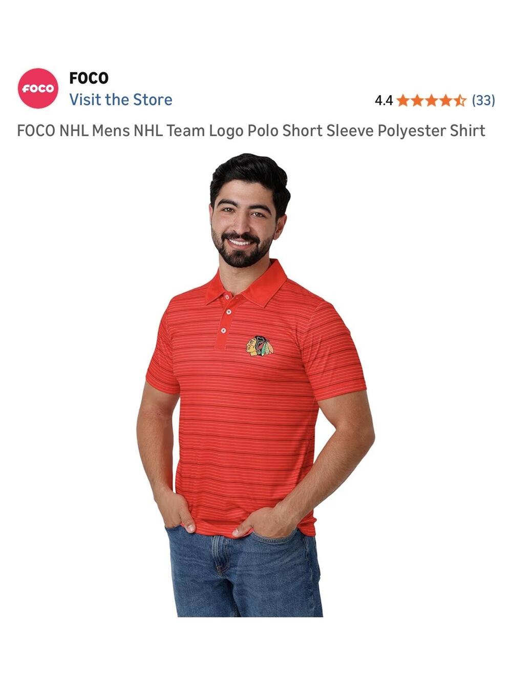 FOCO Mens NHL Chicago Blackhawks Polo Short Sleeve Polyester Shirt